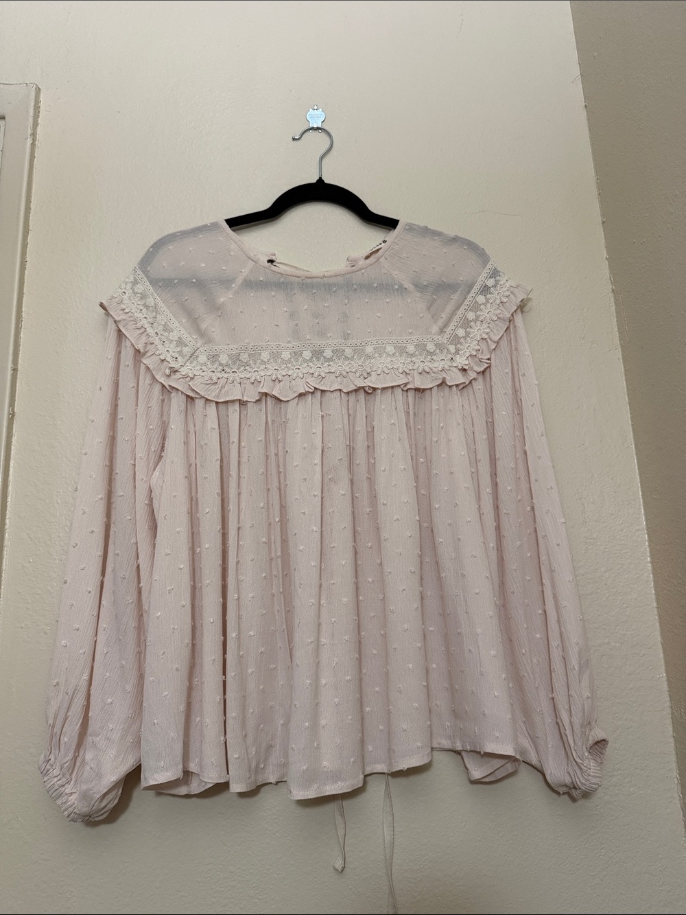 Vine & Love Romantic Prairie Cream Bohochic Lace Up Back Women's Blouse Size S